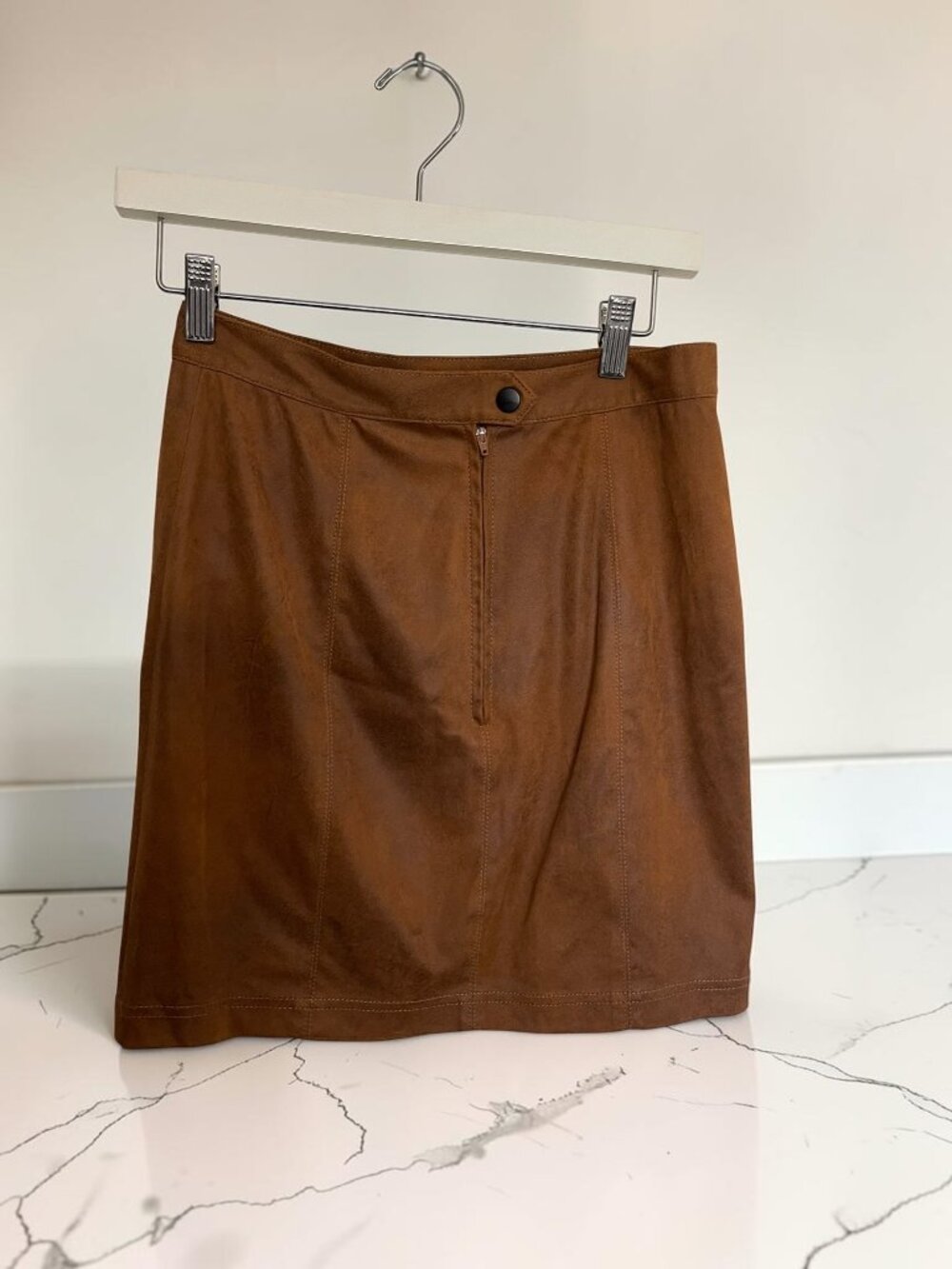 Free People Brown Faux Suede Ruched Mini Skirt Small Boho Western Fall - Picture 3 of 8